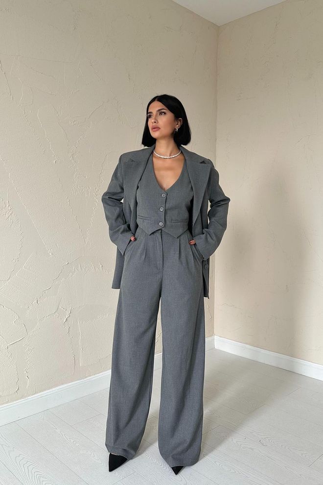 Elisa Set Giacca Gilet E Pantaloni Classy Antracite Abbigliamento all'ingrosso Elegante