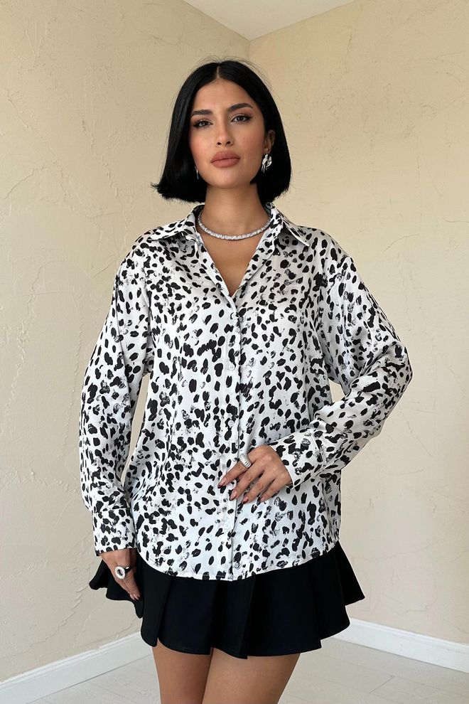 Elisa Camicia In Raso Con Motivo Leopardato Ecru Abbigliamento all'ingrosso Casuale