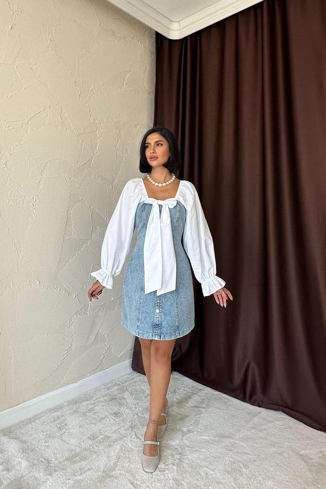 L&C Синее Платье А силуэта С Рукавами С Рюшами Оптовая продажа одежды Элегантный