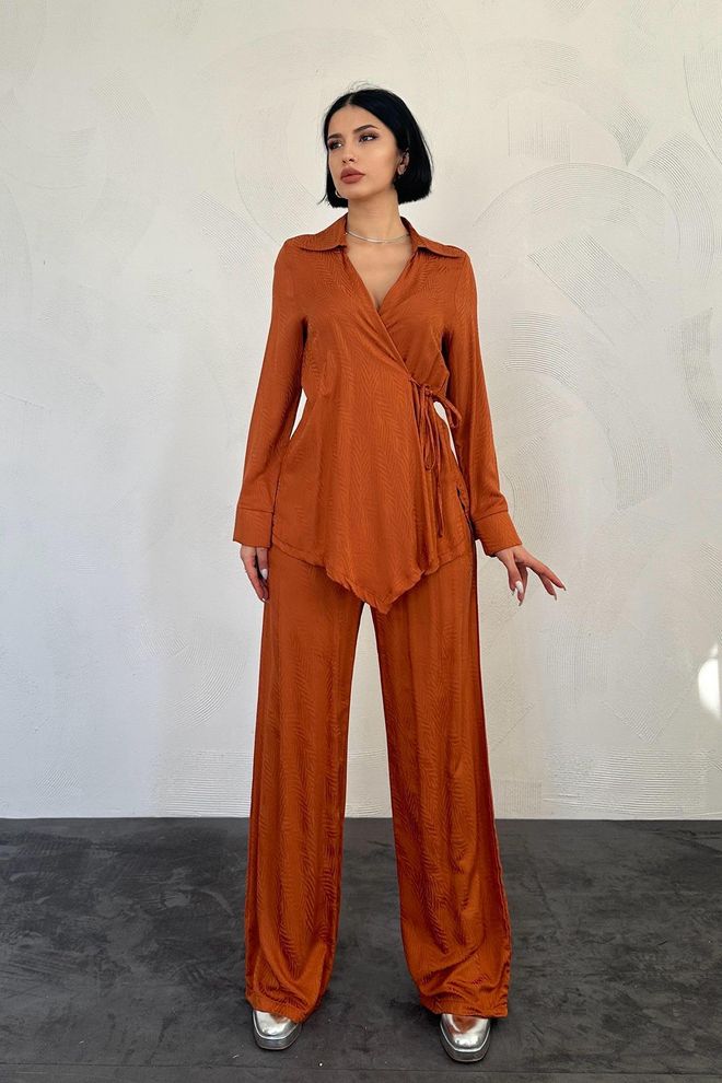 L&C Елегантан Наранџасти Комплет Са Палазо Панталонама Рибља Кост Велепродаја одеће Неформалан