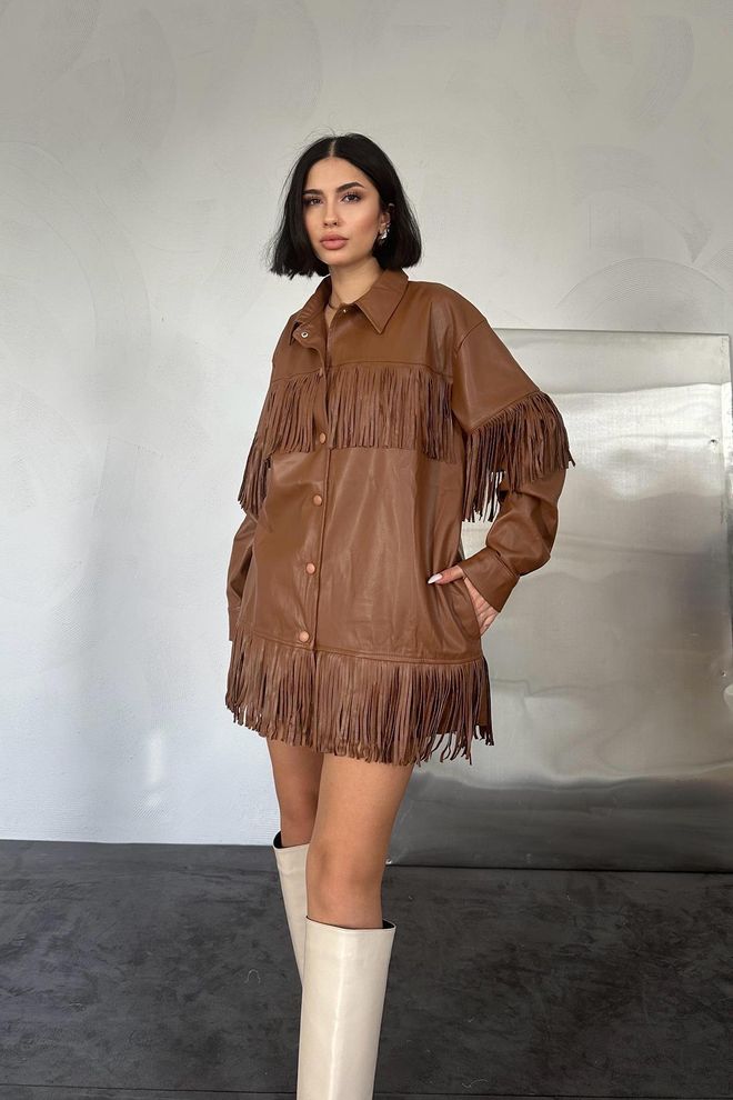 Elisa Lederhemd Mit Quasten – Braun Großhandelskleidung Lässig