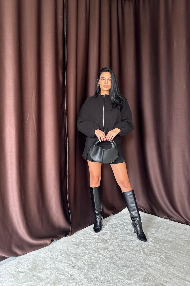Elisa Giubbotto Bomber Corto Con Cerniera Anteriore Nero Abbigliamento all'ingrosso Casuale