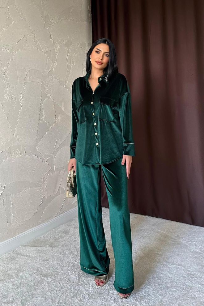 L&C Elegant Green Set With Wide Leg Palazzo Pants Wholesale Clothing Fall