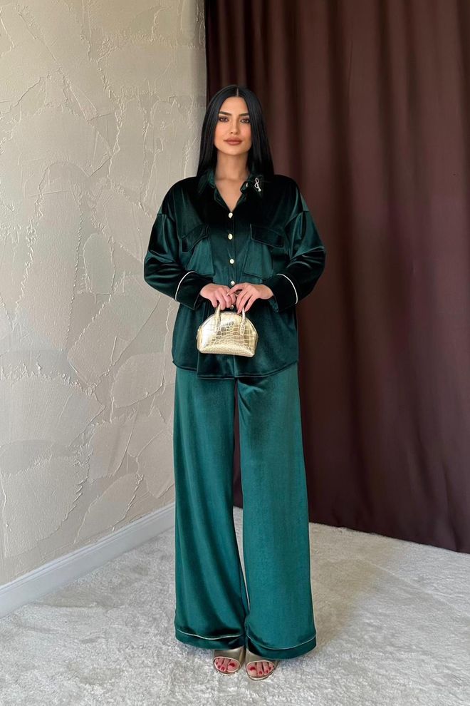 L&C Elegant Green Set With Wide Leg Palazzo Pants Wholesale Clothing Birthday