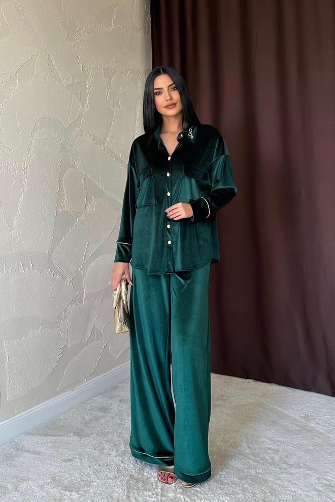 L&C Elegant Green Set With Wide Leg Palazzo Pants Wholesale Clothing No Fabric