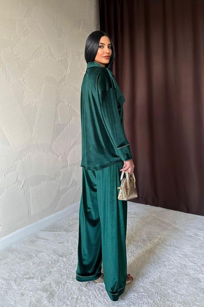 L&C Elegant Green Set With Wide Leg Palazzo Pants Wholesale Clothing 5