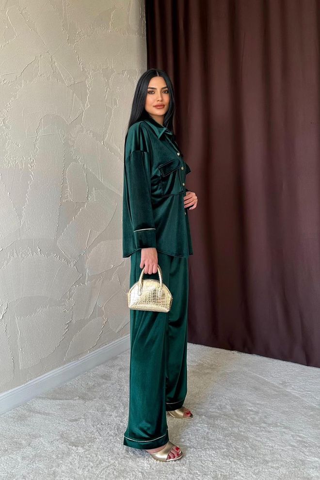 L&C Elegant Green Set With Wide Leg Palazzo Pants Wholesale Clothing Formal