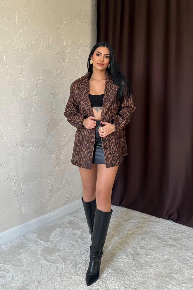 Elisa Leopard Pattern Jacket Brown Wholesale Clothing Casual