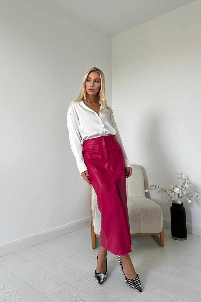 Elisa Gonna Patchwork Ornamentale Con Spacco Fucsia Abbigliamento all'ingrosso Casuale