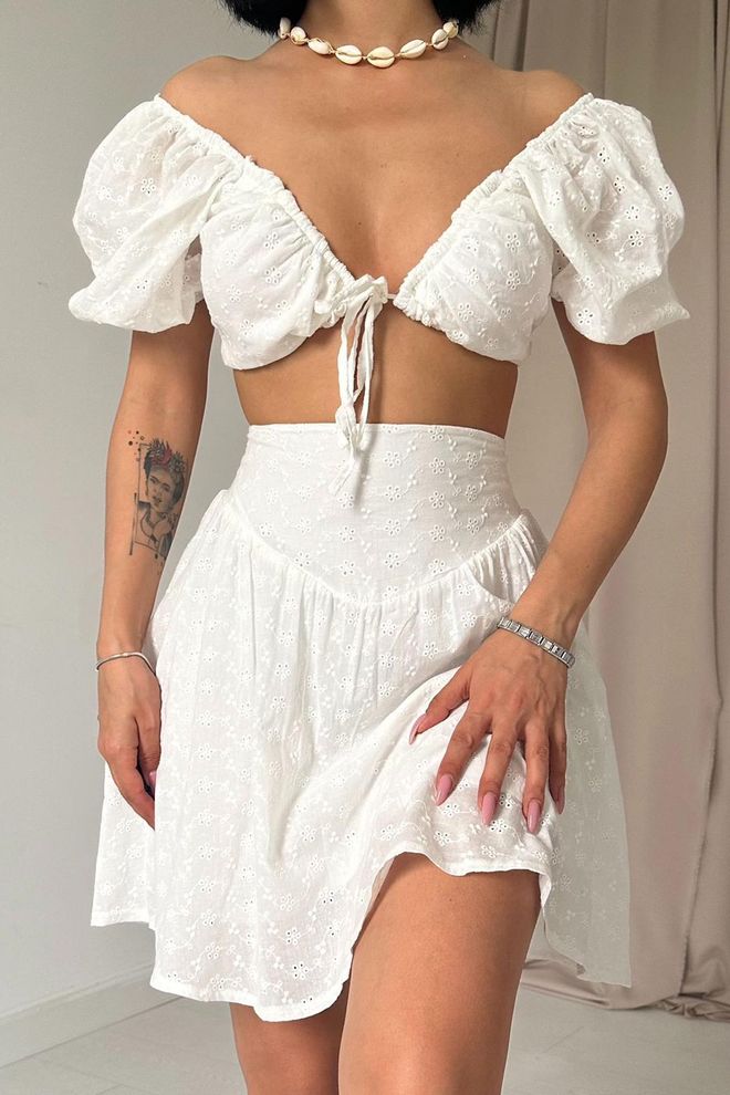 L&C Σετ Ασπρο Floral Boho Χονδρικό εμπόριο ενδυμάτων Χωρίς ύφασμα