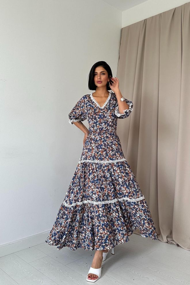L&C Modrá Boho Fit And Flare Šaty Veľkoobchod s oblečením Neformálny