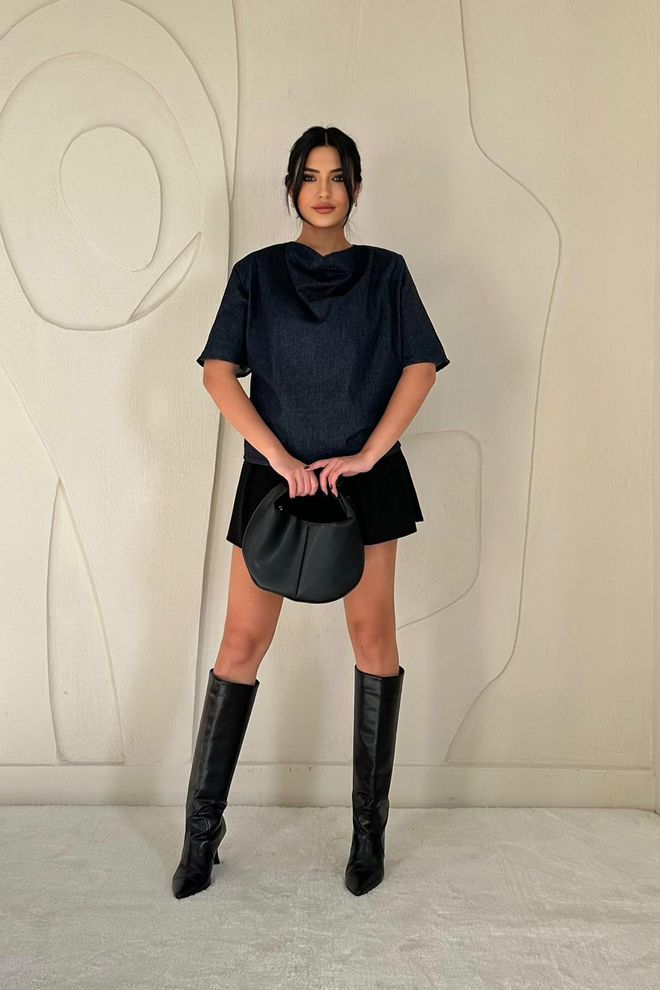Elisa Camicetta Di Jeans Blu Abbigliamento all'ingrosso Casuale
