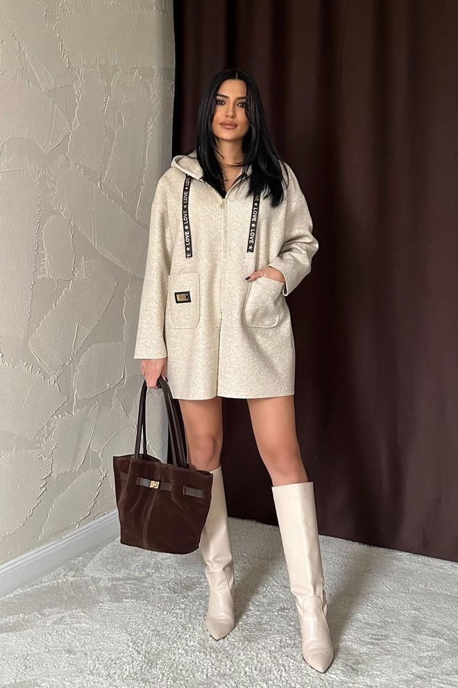 L&C Beige Kapuzenjacke Für Herbst Und Winter Großhandelskleidung Lässig