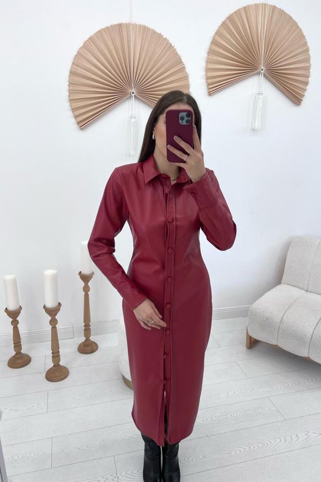 L&C Рокля Бордо Елегантна Тип Риза Дрехи на едро Без плат