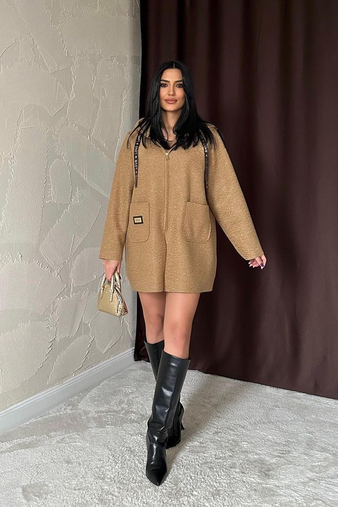 L&C Rjavo Oversized Jakna S Kapuco In Majico Oblačila na debelo Zima