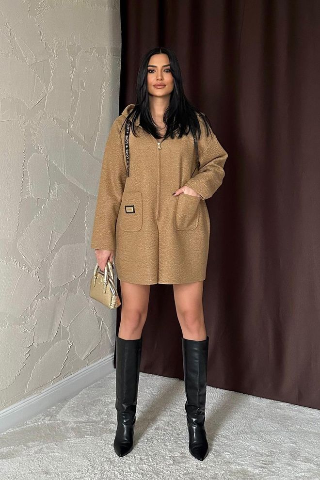 L&C Rjavo Oversized Jakna S Kapuco In Majico Oblačila na debelo 5