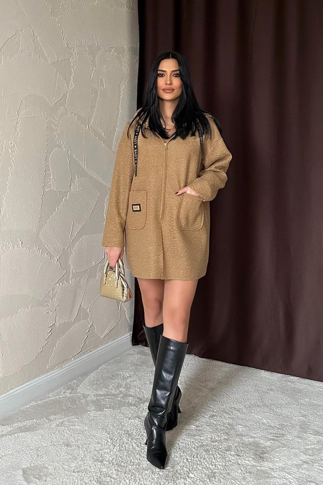 L&C Rjavo Oversized Jakna S Kapuco In Majico Oblačila na debelo Brez blaga