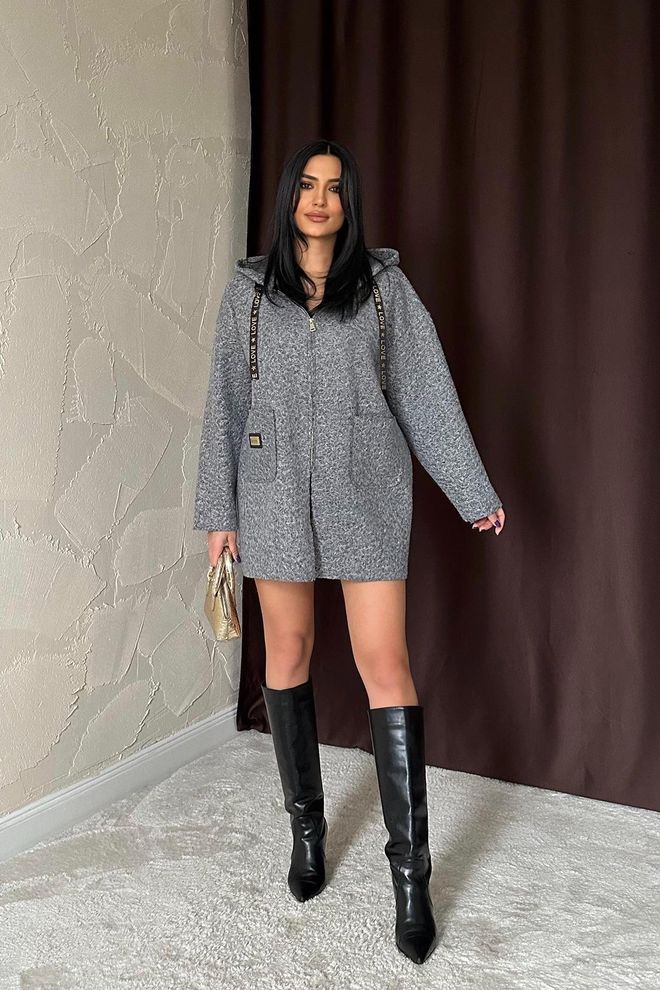 L&C Chaqueta Gris Con Capucha Y Cierre De Cremallera Ropa al por mayor Salón