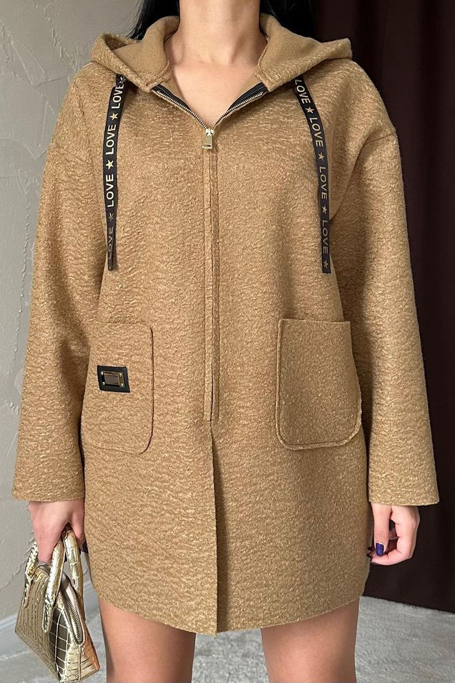 L&C Rjavo Oversized Jakna S Kapuco In Majico Oblačila na debelo Eleganten