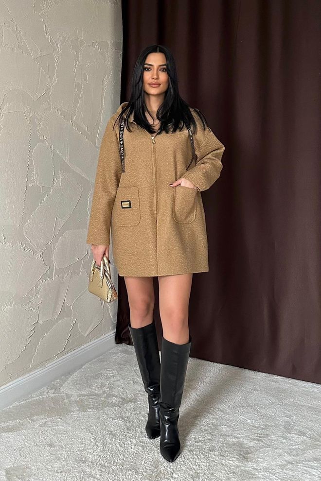 L&C Rjavo Oversized Jakna S Kapuco In Majico Oblačila na debelo Delo