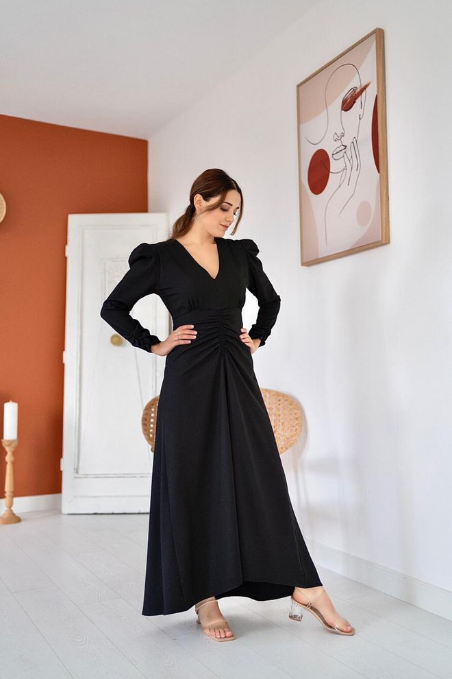 L&C Elegantna Crna Haljina Fit And Flare S Puf Rukavima Veleprodaja odjeće Elegantan