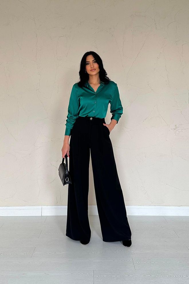 Elisa Pantaloni Comfort A Pieghe Neri Abbigliamento all'ingrosso Formale