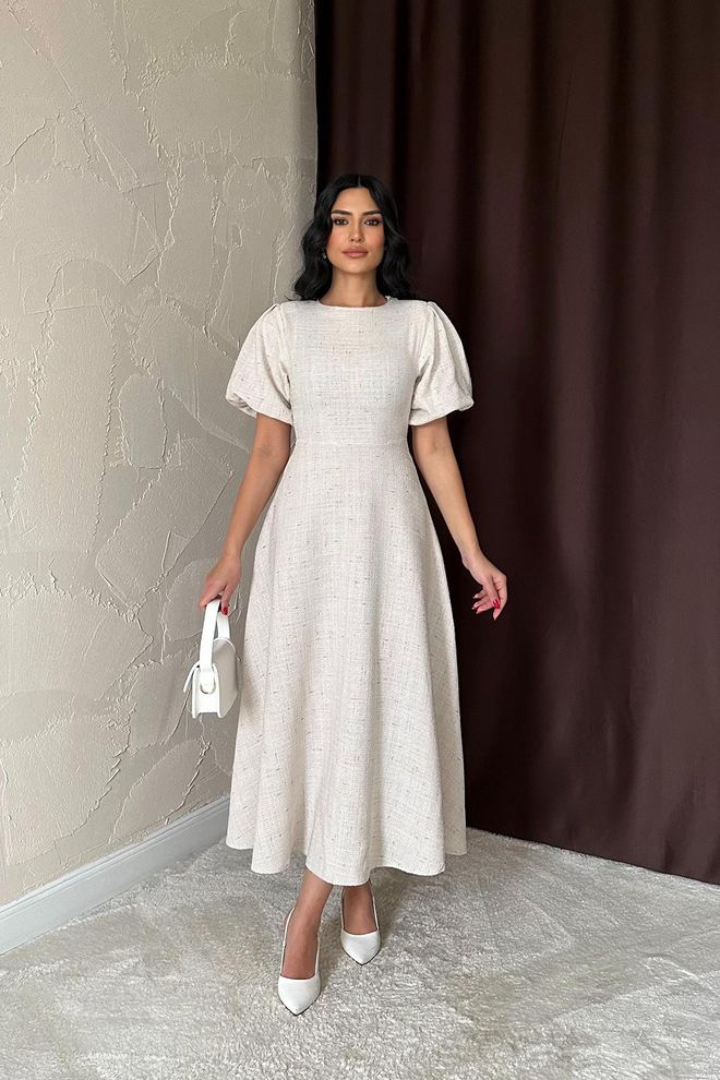 Elisa فستان طويل بأكمام بالون بيج ملابس بالجملة رائع