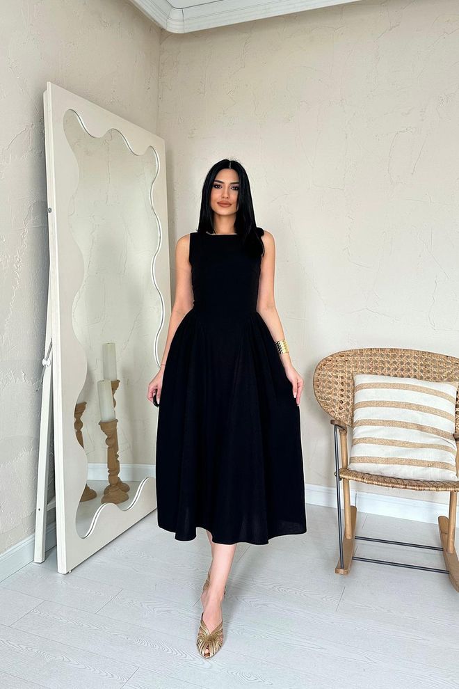Elisa Abito In Lino Longuette Con Volant Neri All'ingrosso Abbigliamento all'ingrosso Formale