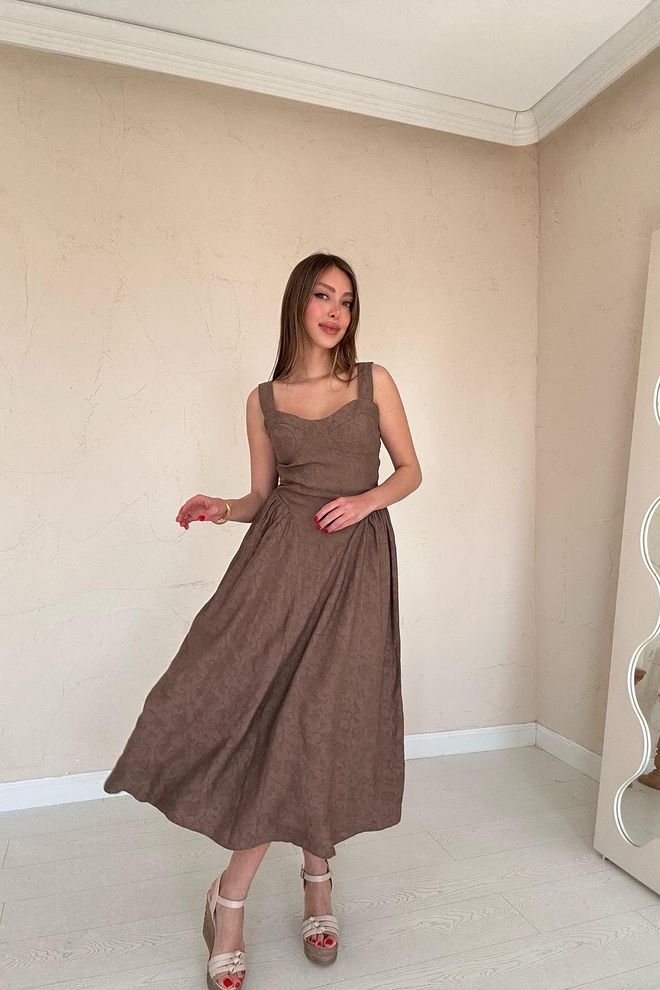 L&C Brown Fit And Flare Dress With Sweetheart Neckline Wholesale Clothing Formal