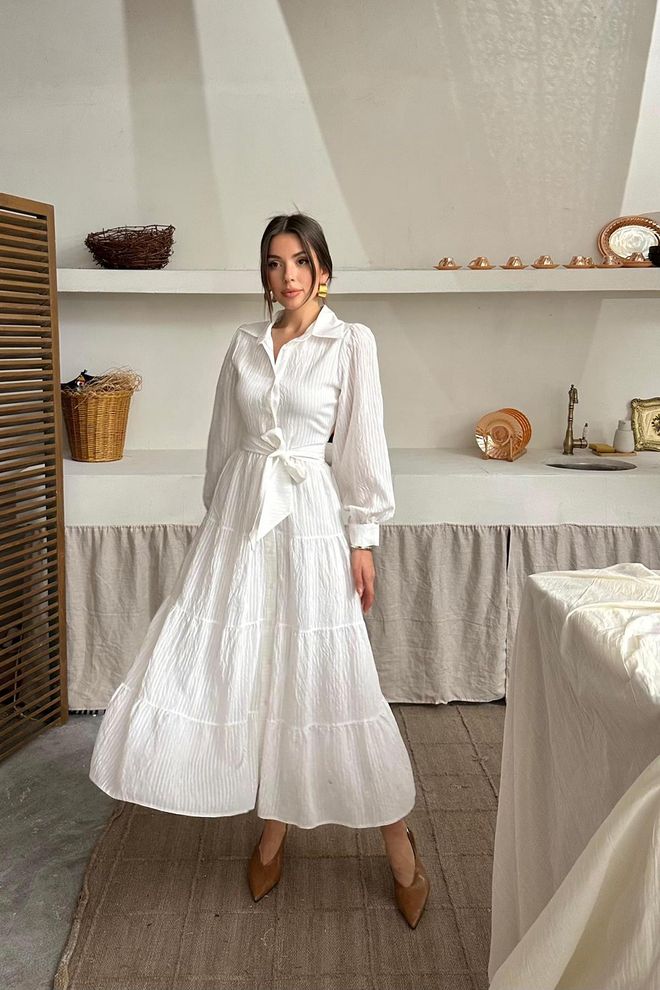 L&C Eleganti Balta Marškinėlių Tipo Su Iškirpte Suknelė Didmeninė prekyba drabužiais Kokteilinė