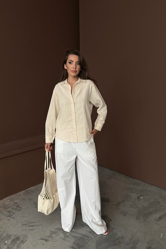 Elisa Camicia In Lino Jacquard Beige All'ingrosso Abbigliamento all'ingrosso Casuale
