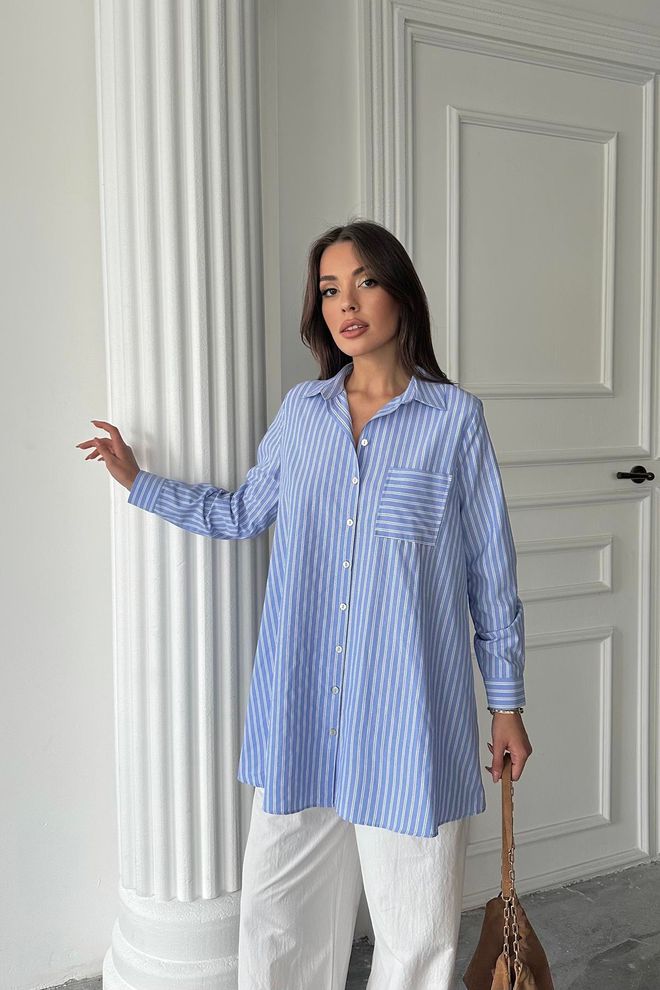 Elisa Camicia Lunga A Righe Blu All'ingrosso Abbigliamento all'ingrosso Casuale