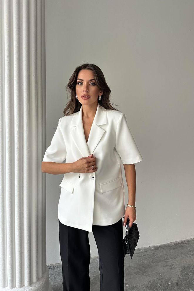 Elisa Toptan Beyaz Kısa Kollu Blazer Ceket Toptan Giyim Polyester