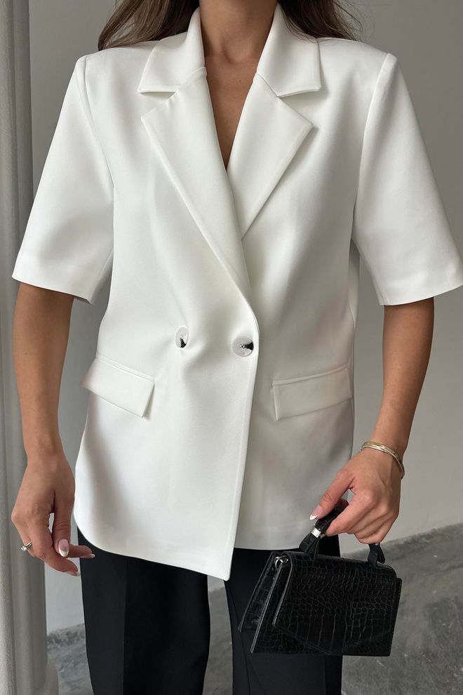 Elisa Toptan Beyaz Kısa Kollu Blazer Ceket Toptan Giyim Zarif
