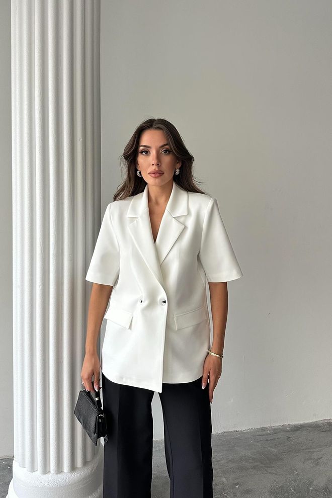Elisa Toptan Beyaz Kısa Kollu Blazer Ceket Toptan Giyim Doğum Günü