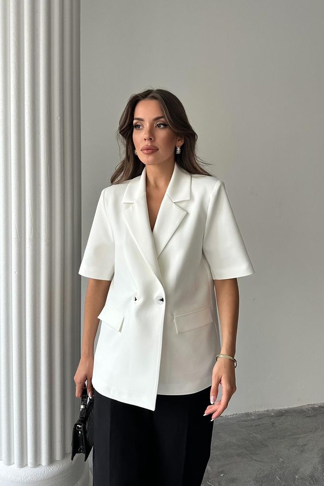 Elisa Toptan Beyaz Kısa Kollu Blazer Ceket Toptan Giyim Yaz