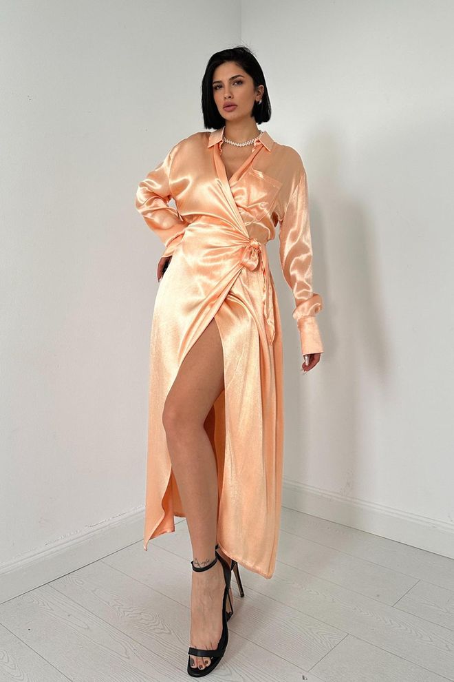 L&C Arancione Sexy Elegante Formale Glamour Maxi Wrap Dress Vestito Abbigliamento all'ingrosso Sexy