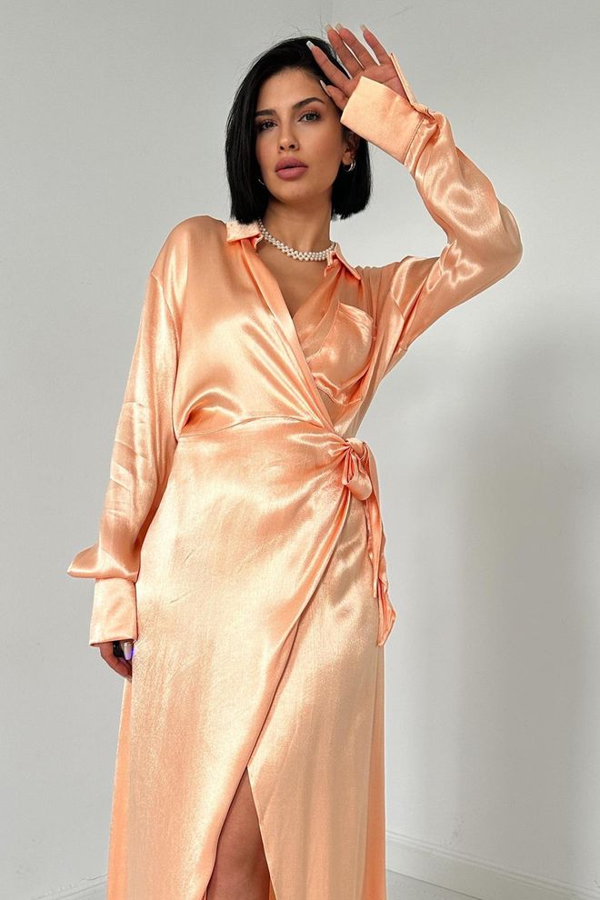 L&C Laranja Sensual Elegante Formal Glamoroso Maxi Embrulho Vestido Roupas por atacado Poliéster