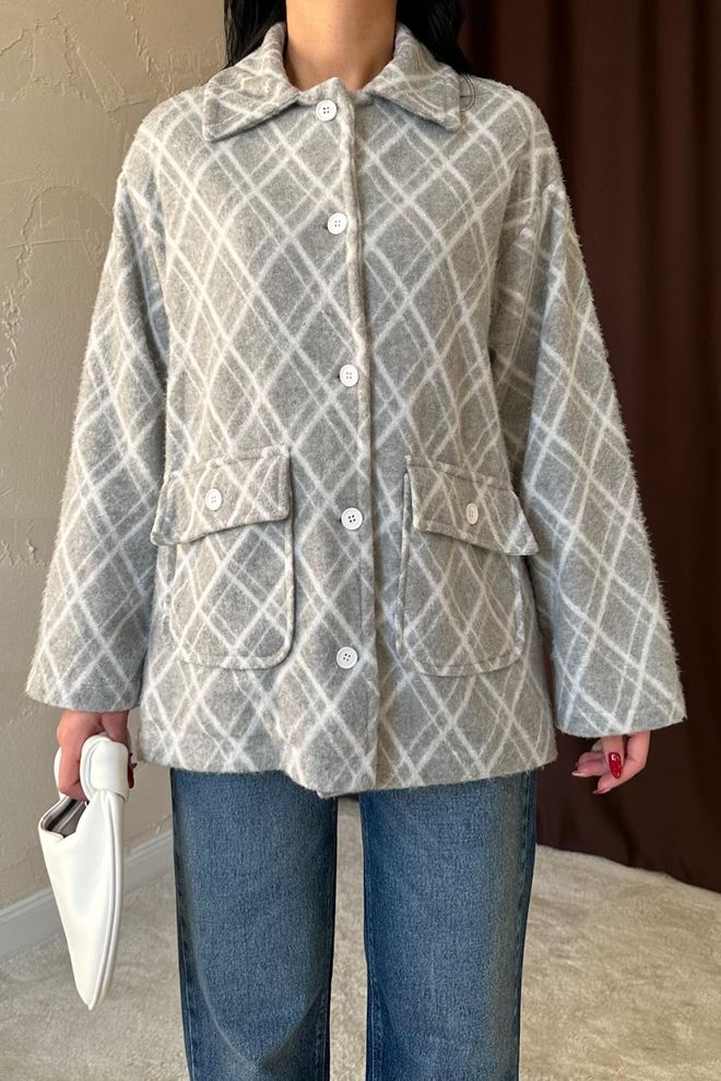 L&C Grey Checkered Overshirt Jacket With Flap Pockets Wholesale Clothing Lounge