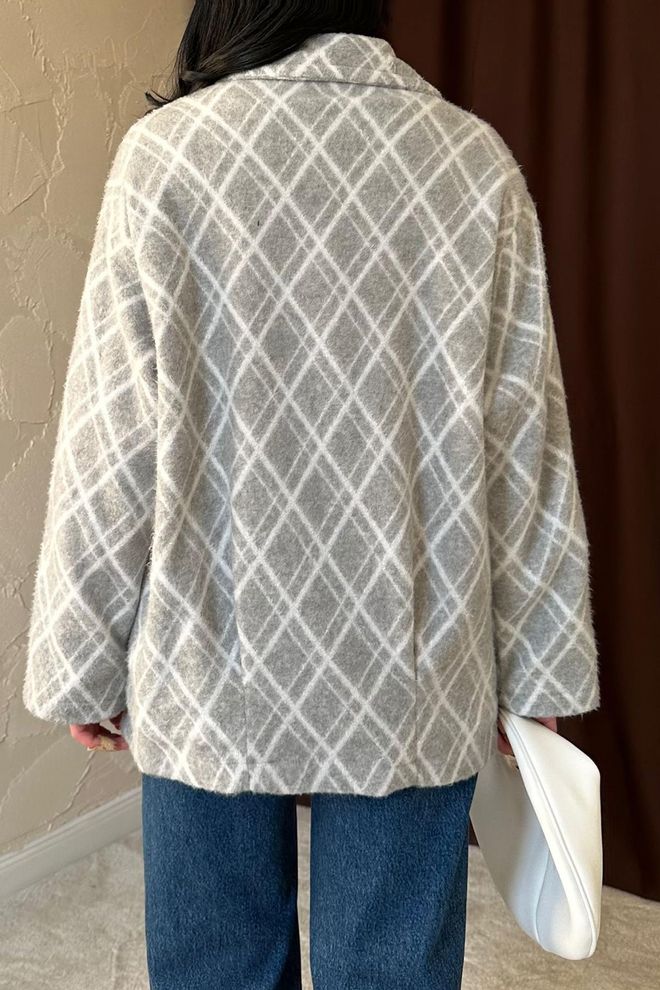 L&C Grey Checkered Overshirt Jacket With Flap Pockets Wholesale Clothing Spring