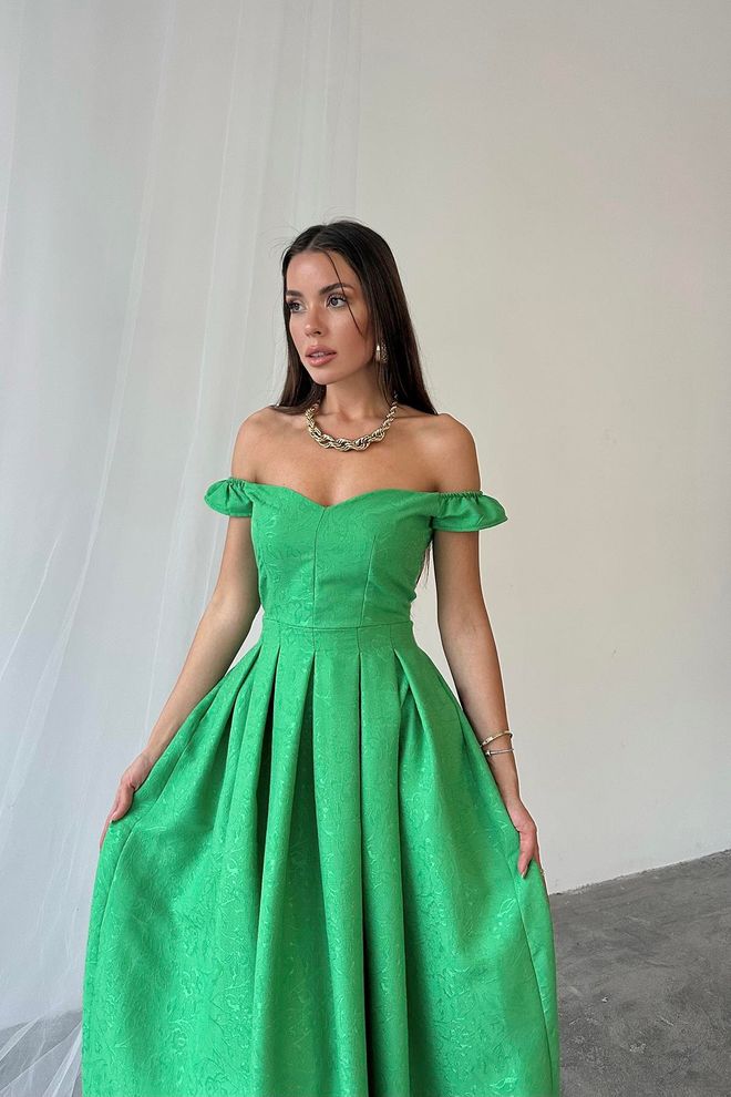L&C Elegant Green Fit And Flare Midi Dress Wholesale Clothing Evening