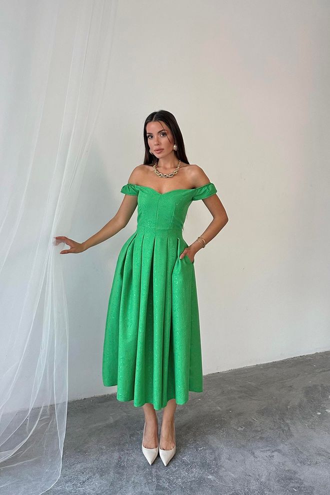 L&C Elegant Green Fit And Flare Midi Dress Wholesale Clothing No Fabric