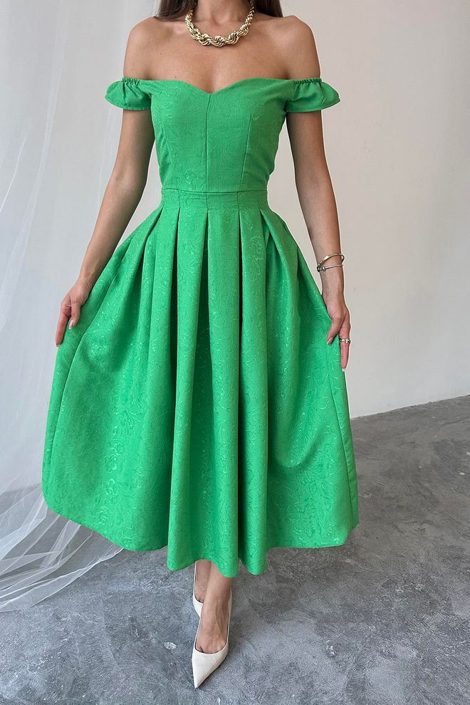 L&C Elegant Green Fit And Flare Midi Dress Wholesale Clothing Spring