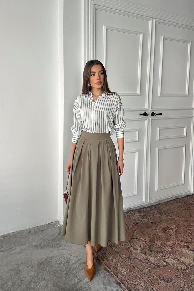 Ilia Falda Maxi Acampanada De Cintura Alta Caqui Ropa al por mayor Elegante