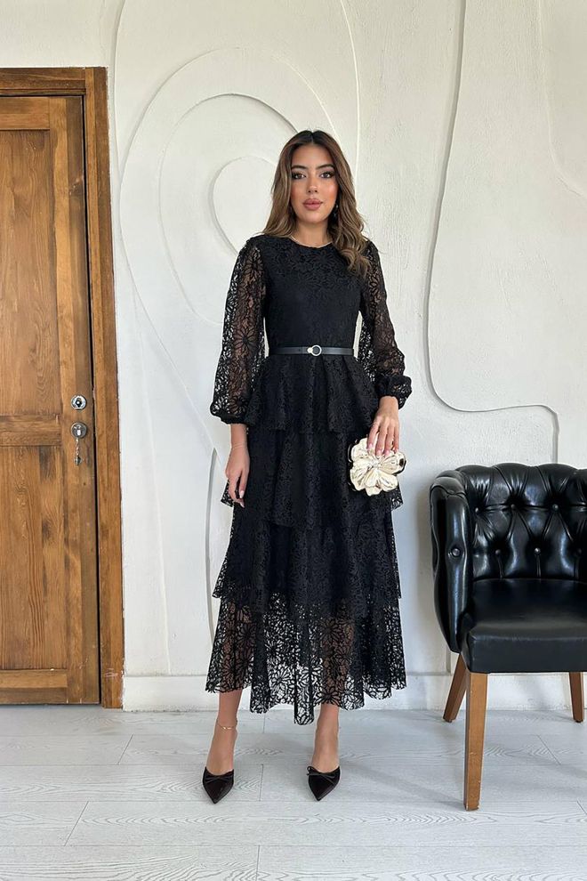Elisa Rochie Maxi Neagră Elegantă Cu Mâneci Balon Florale Îmbrăcăminte cu ridicata Conservator