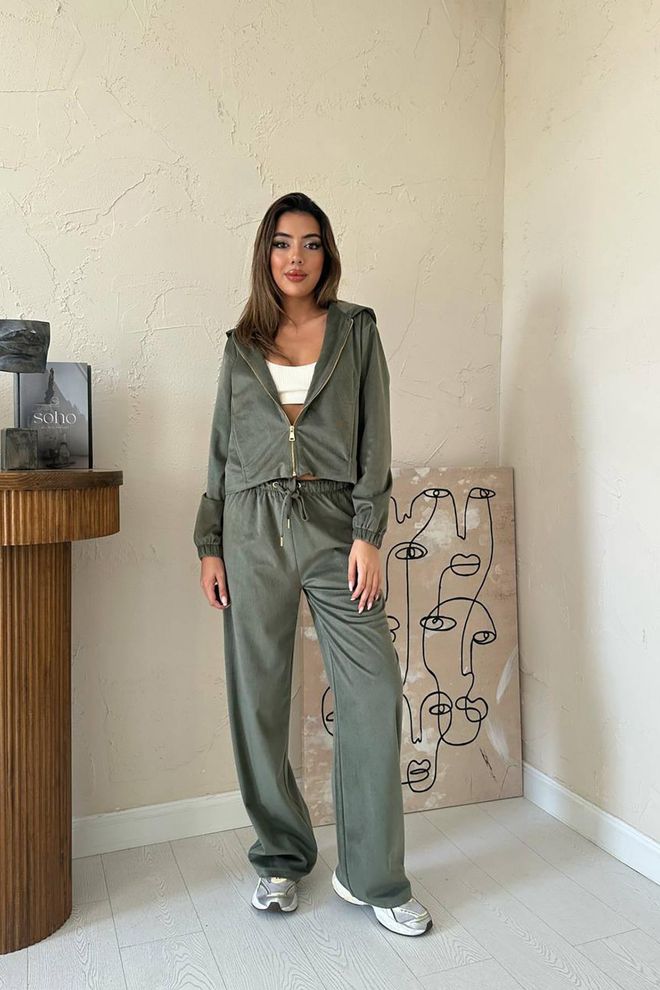 Elisa Σετ Πράσινο Casual Αθλητικό Με Τσέπη Καγκουρό Χονδρικό εμπόριο ενδυμάτων Casual