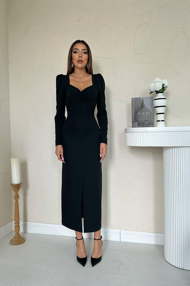 Elisa Elegantes Schwarzes Bodycon Kleid Mit Herzförmigem Ausschnitt Großhandelskleidung Sexy