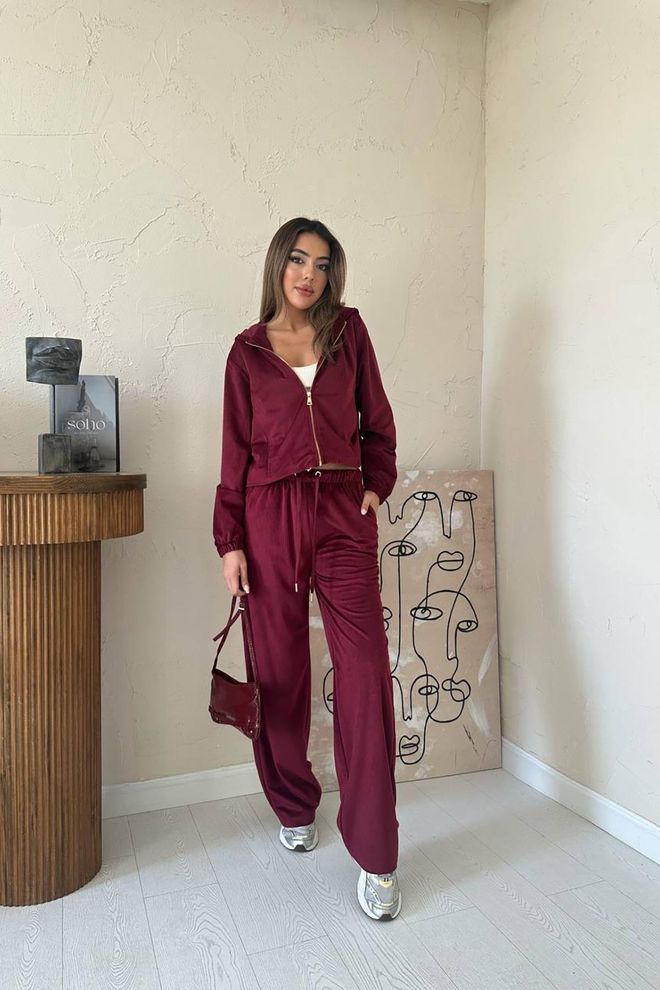 Elisa Σετ Μπορντό Casual Αθλητικό Σύνολο Palazzo Χονδρικό εμπόριο ενδυμάτων Casual