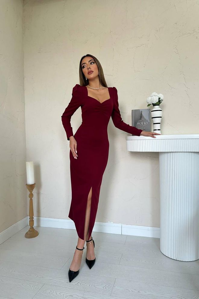 Elisa Bordeauxrot Mantel Kleid Mit Herzförmigem Hals Großhandelskleidung Sexy