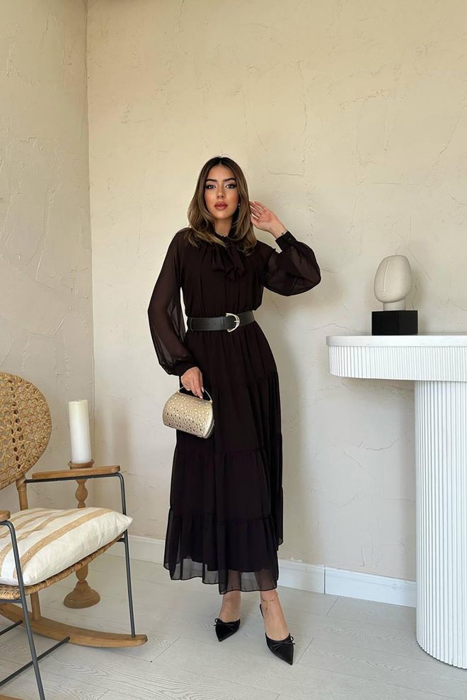 Elisa Black Elegant Maxi A Line Dress With High Neck Wholesale Clothing Modest